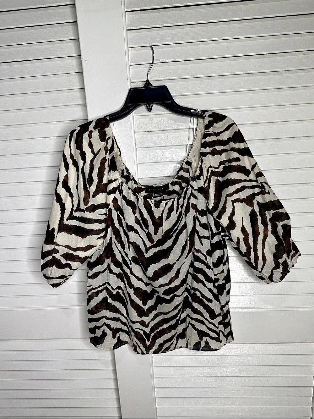 Sanctuary Animal Print Cotton Blouse in Brown & White Size XL NWT